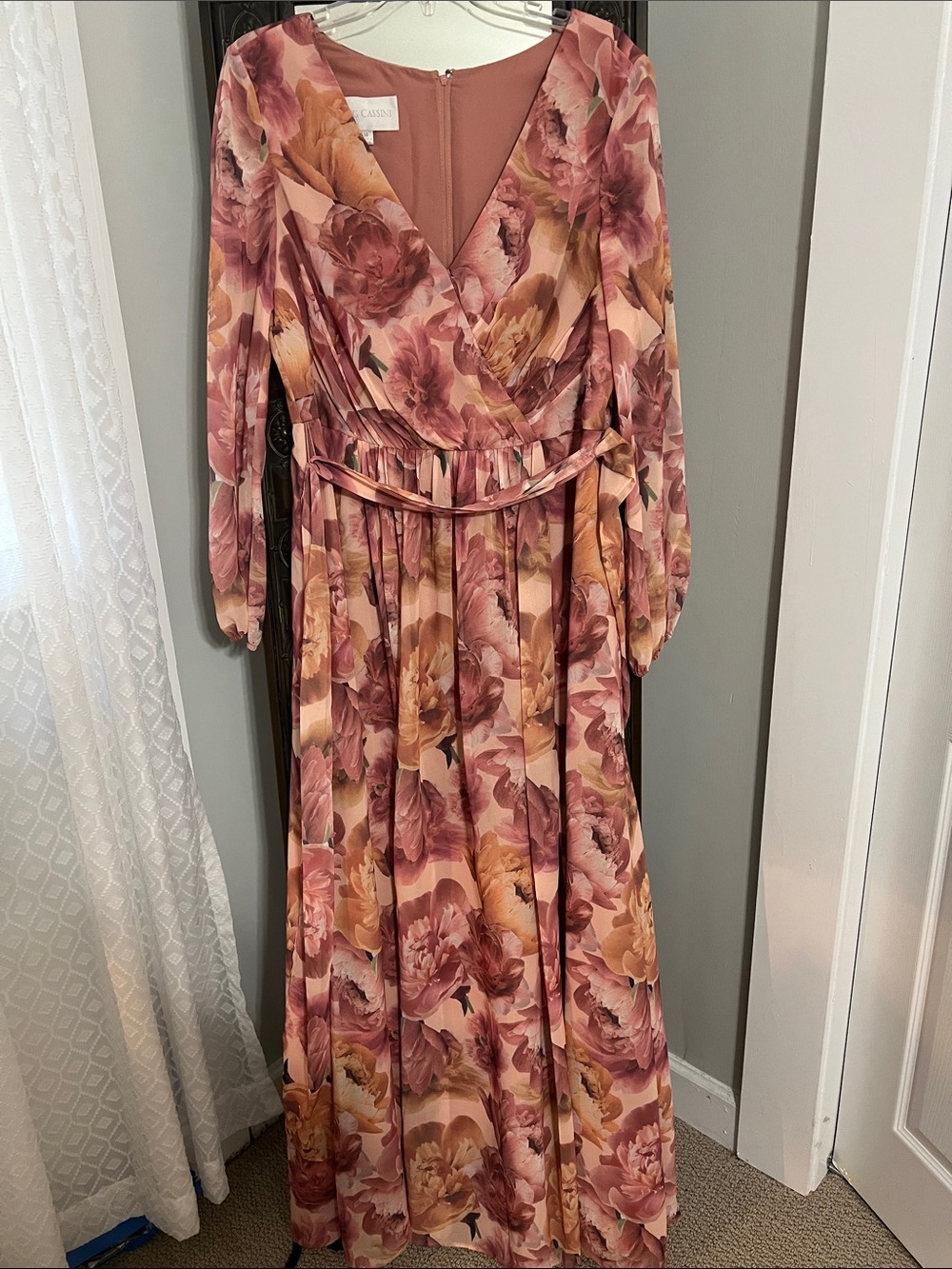 Oleg Cassini Floral Wrap Maxi Dress in Pink and Peach